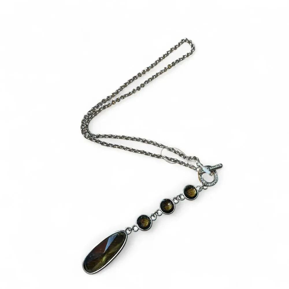 Sterling Silver Brown Gemstone Drop Necklace - Picture 3 of 7
